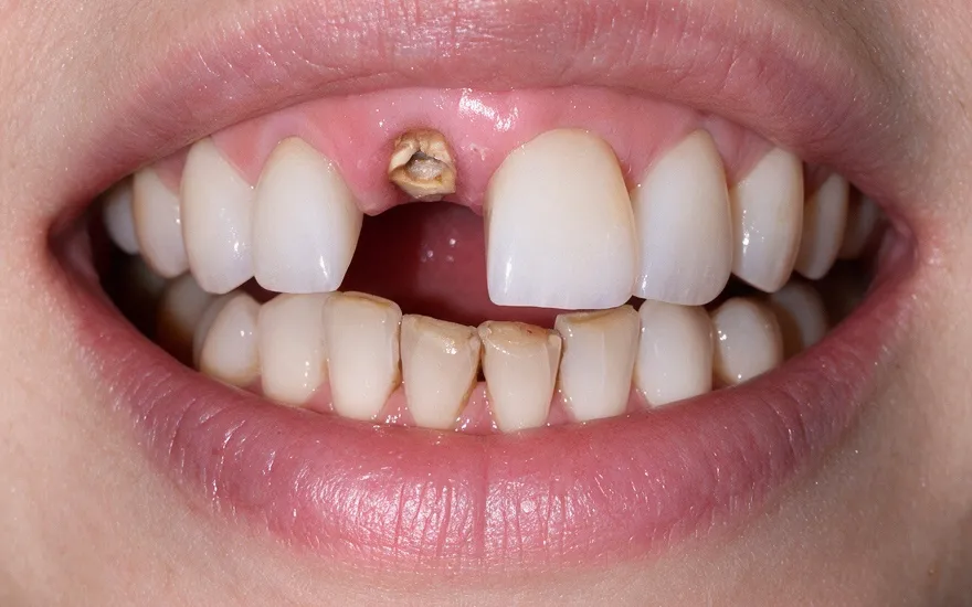 Close-up before and after of porcelain veneers